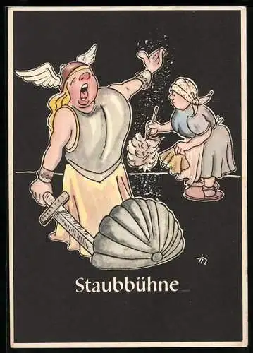 Künstler-AK sign. H. Moritz: Lustige Gezähekiste - 48 bergmännische Begriffe, Bild 44, Staubbühne