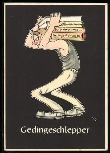 AK Junger Mann schleppt schwere Bücher, Bergbau