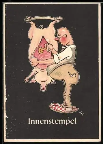 Künstler-AK sign. H. Moritz: Innenstempel, Bergbau
