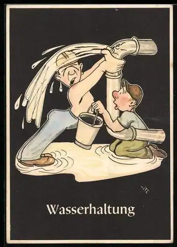Künstler-AK sign. H. Moritz: Wasserhaltung, Bergbau