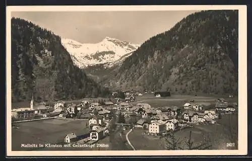 AK Mallnitz in Kärnten, Totalansicht mit Geiselkopf aus der Vogelschau