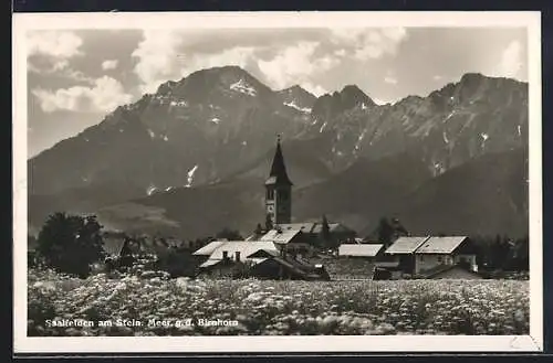 AK Saalfelden am Stein. Meer, Ortsansicht gegen Birnhorn