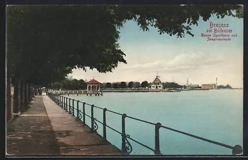 AK Bregenz am Bodensee, Neues Sporthaus und Seepromenade