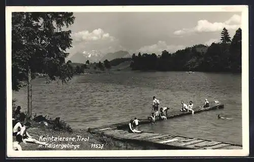 AK Kramsach /Tirol, Badestelle Reintalersee mit Kaisergebirge