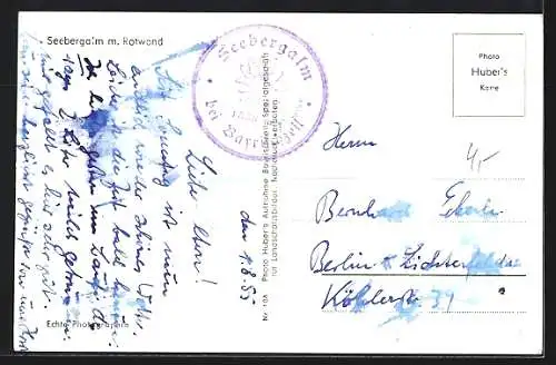 AK Bayrischzell, Seebergalm mit Rotwand