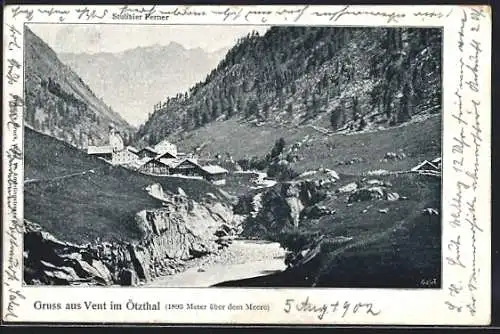 AK Vent im Ötzthal, Teilansicht mit Stubaier Ferner