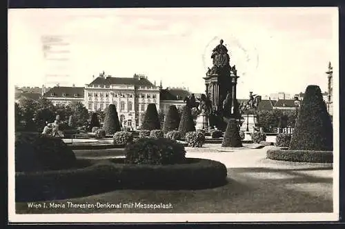 AK Wien, Maria Theresien-Denkmal mit Messepalast