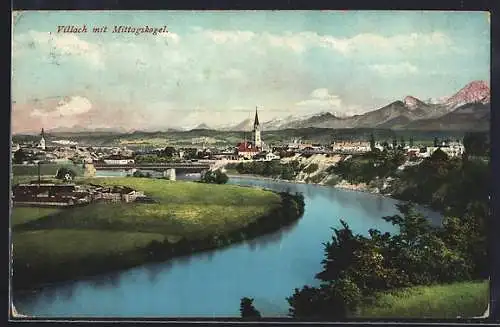 AK Villach, Ortsansicht mit dem Mittagskogel