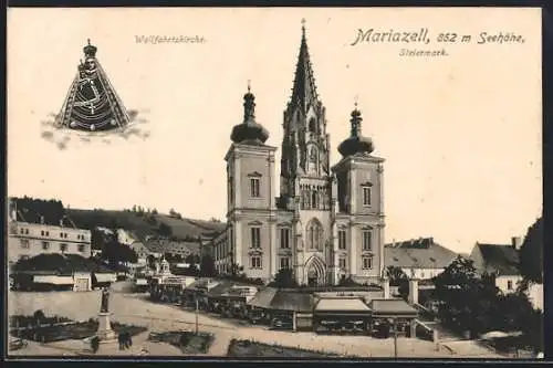 AK Mariazell /Steiermark, Wallfahrtskirche mit Denkmal, Gnadenbild