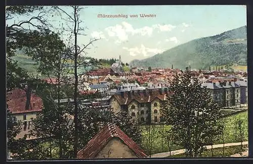 AK Mürzzuschlag, Blick über die Dächer von Westen
