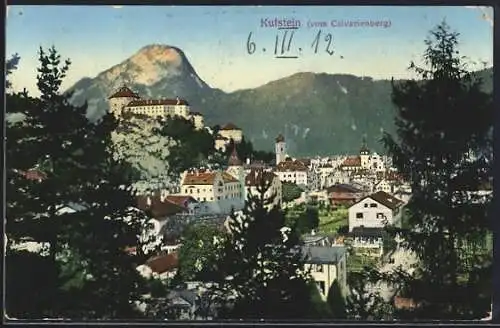 AK Kufstein, Teilansicht mit Schloss vom Calvarienberg