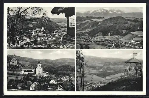 AK Kirchberg am Wechsel, Gesamtansicht, Teilansicht mit Kirche, Schutzpavillon am Berg