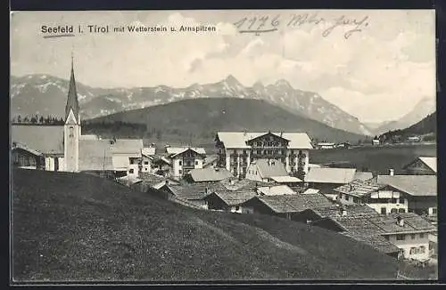 AK Seefeld, Ortspartie mit Arnspitzen und Wetterstein