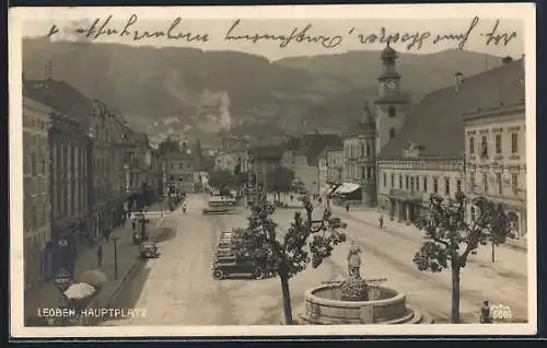 AK Leoben, Hauptplatz mit Brunnen