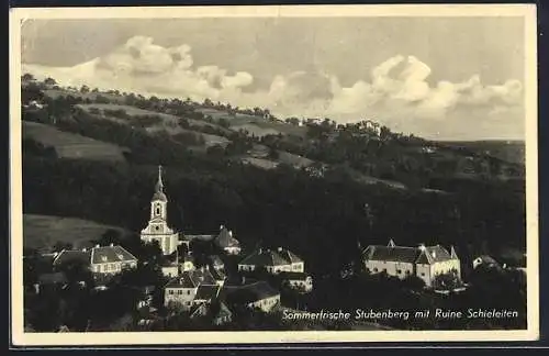 AK Stubenberg, Ortsansicht mit Ruine Schieleiten
