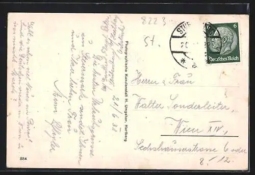 AK Stubenberg, Ortsansicht mit Ruine Schieleiten