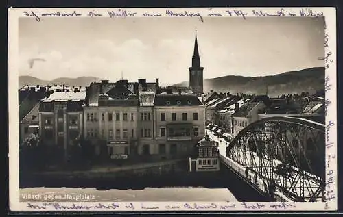 AK Villach, Kärntner Bank mit Brücke und Strassenpartie