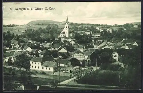 AK St. Georgen a.d. Gusen, Ortspartie mit Kirche