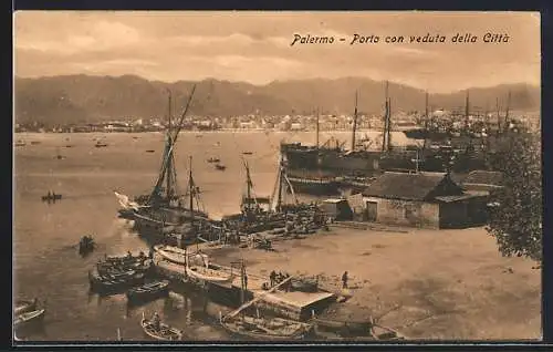AK Palermo, Porto con veduta della Citta
