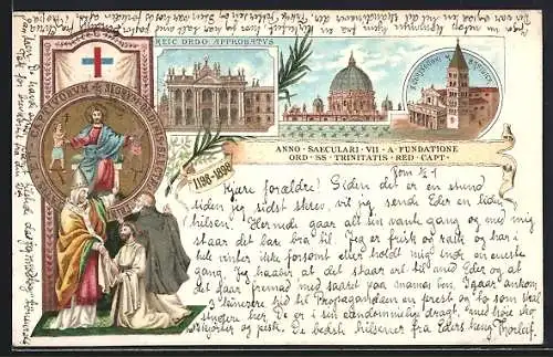 Lithographie Roma, Anno Saeculari VII a Fundatione Ord SS Trinitatis Red Capt, S. Chrysogoni M. Basilica