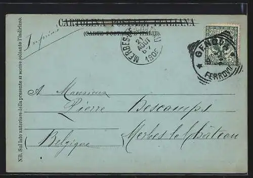 Mondschein-AK Rapallo, Panorama mit Booten