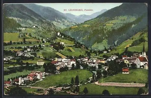 AK St. Leonhard, Passeier, Teilansicht mit Kirche