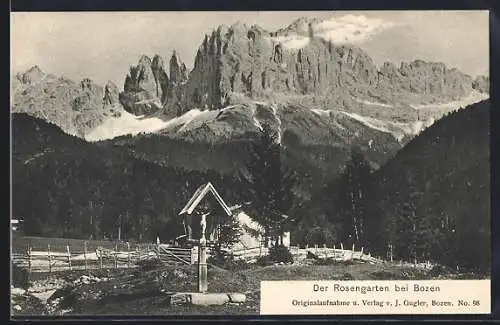AK Bozen, Rosengarten mit Flurkreuz