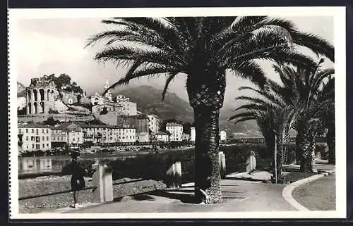 AK Ventimiglia-Vecchia, Panorama mit Palmen