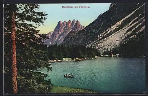 AK Raibl, Raiblersee, Seepartie mit Blick auf den Fünfspitz