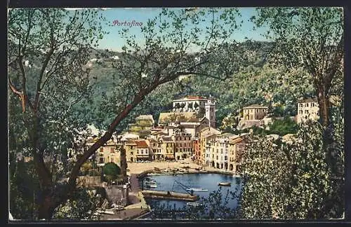 AK Portofino, Teilansicht mit Hafen