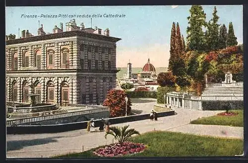 AK Firenze, Palazzo Pitti con veduta della Cattedrale