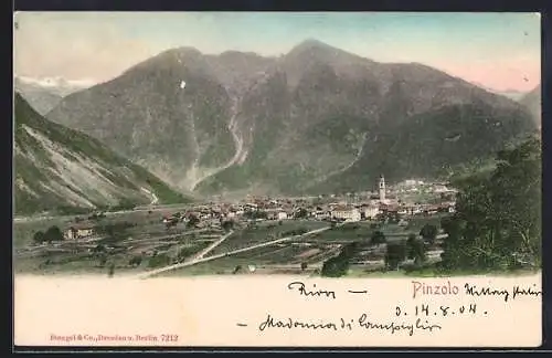 AK Pinzolo, Ortsansicht mit Bergen