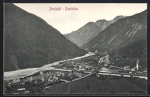 AK Pontafel, Ortsansicht mit Bergpanorama