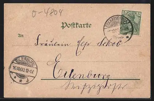 Lithographie Eckartsberga, Ortsansicht, Waldpartie & Waldhütte