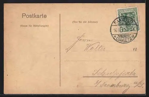 Lithographie Saalfeld a. S., Münz-Kirche, Rathaus, St. Johannis-Kirche