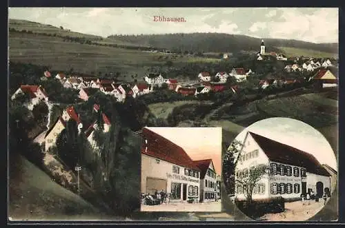 AK Ebhausen, Gasthaus und Brauerei Traube, Ortsansicht