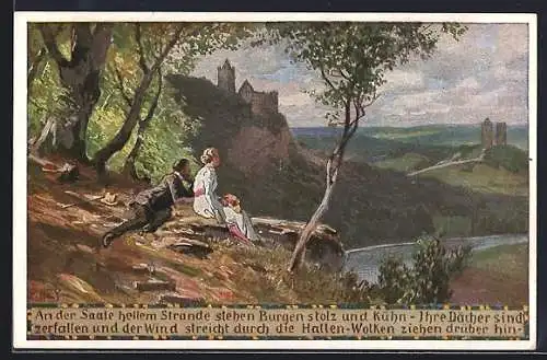 Künstler-AK Paul Hey: Verein für das Deutschtum im Ausland, An der Saale hellem Strande, Pärchen geniesst den Ausblick