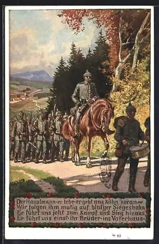 Künstler-AK Paul Hey: Verein für das Deutschtum im Ausland, Soldaten in Uniformen marschieren