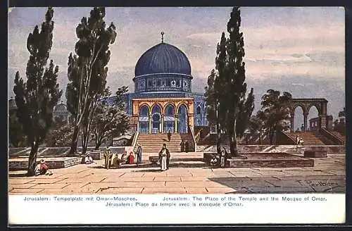 Künstler-AK Jerusalem, Place du temple avec la mosquée d'Omar