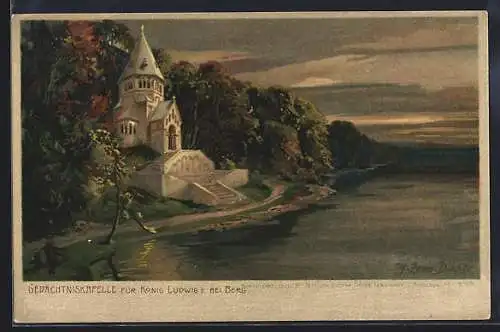 Künstler-AK Zeno Diemer: Berg, Abendstimmung an der Gedächtniskapelle für König Ludwig II.