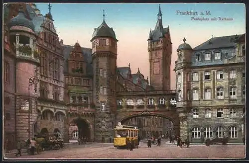 AK Alt-Frankfurt, Paulsplatz mit Rathaus und Strassenbahn