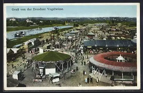 AK Blick auf die Karussells der Dresdener Vogelwiese