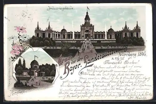 Lithographie Nürnberg, Bayrische Landes-Ausstellung 1896, Industriegäude, Kunsthalle