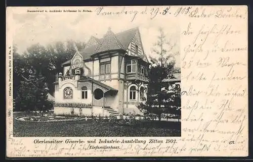 AK Zittau, Oberlausitzer Gewerbe- und Industrieausstellung 1902, Einfamilienhaus