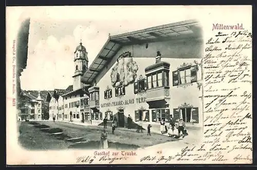 AK Mittenwald, Gasthof zur Traube mit Strassenpartie