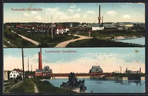 AK Gersthofen, Ansicht der Farbwerke und der Lechwerke