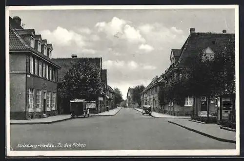 AK Duisburg-Wedau, Strassenpartie mit Gasthaus Zu den Eichen
