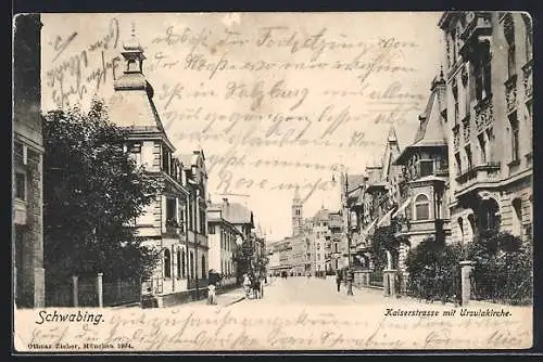 AK München-Schwabing, Kaiserstrasse mit Ursulakirche