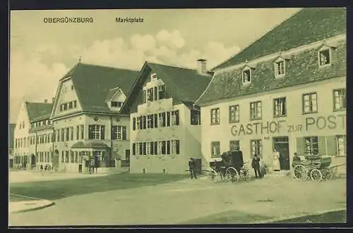 AK Obergünzburg, Marktplatz mit Gasthof zur Post