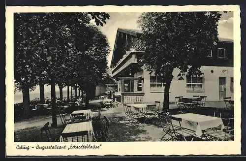 AK Coburg, Restaurant Eckardtsklause mit Sitzgelegenheiten im Freien